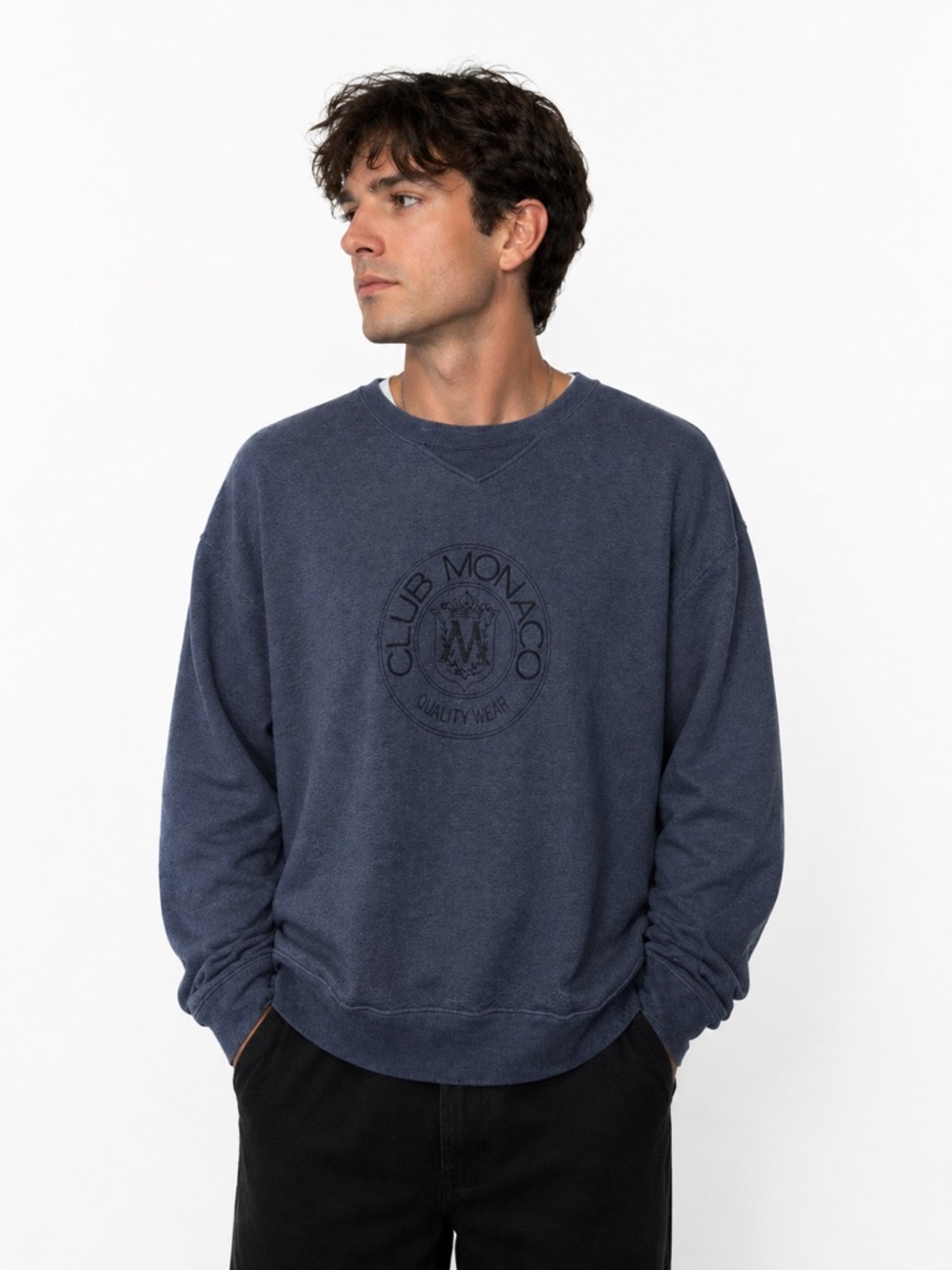Vintage Club Monaco Slate Blue Crewneck with Classic Quality Wear crest SZ L